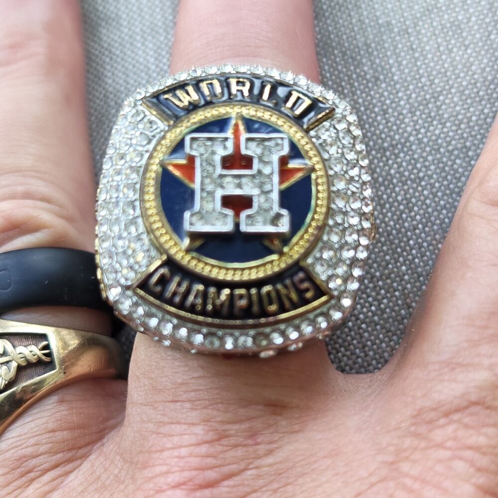 Houston Astros World Champions Men’s Engraved Ring Size 11 Silver/Gold CZ